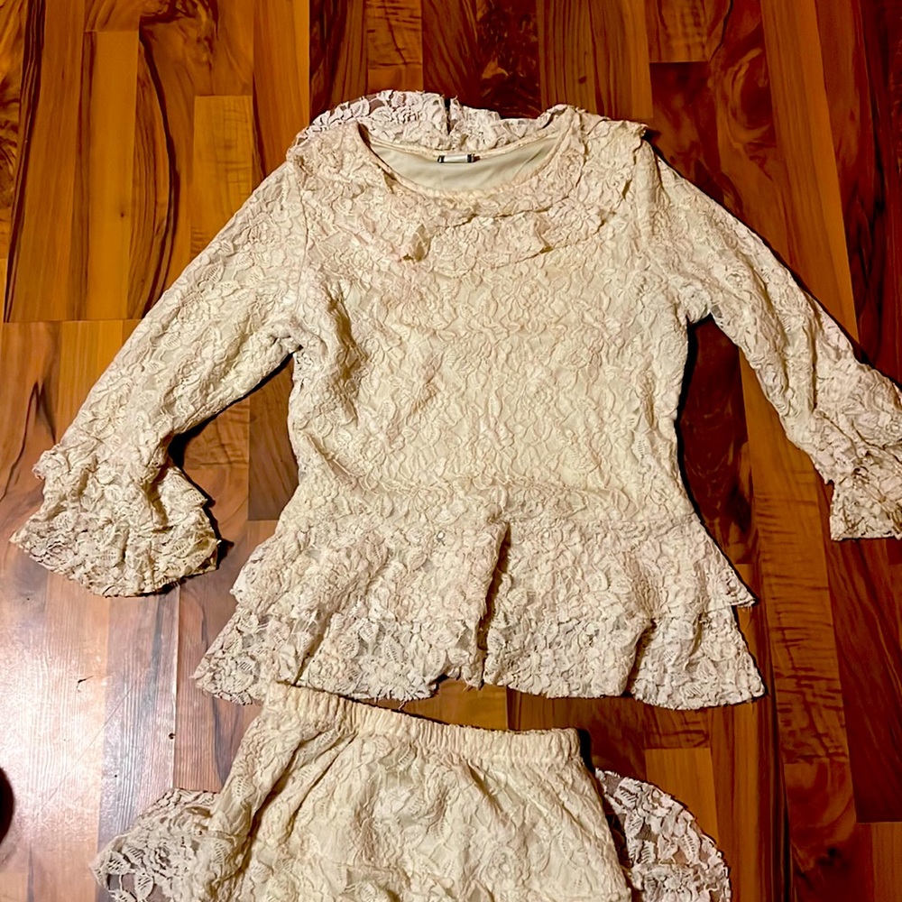 Skirt and dress matching cream outfit!